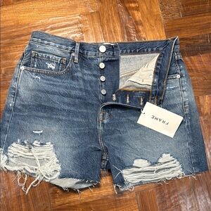 FRAME High Rise Vintage Denim Shorts – Northville Rips – Size 30